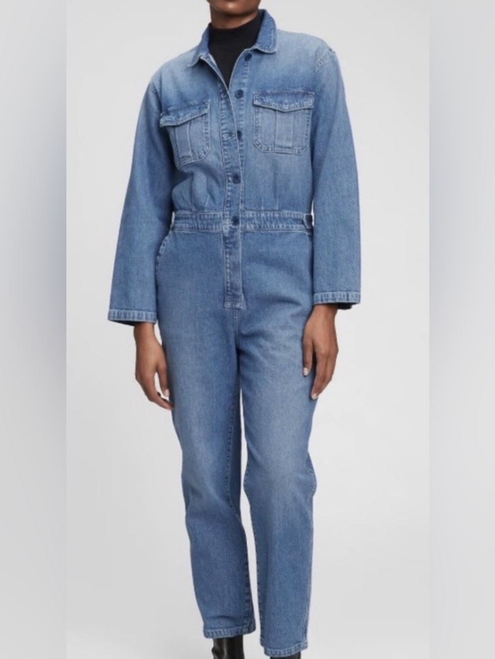 Gap Denim Jumpsuit Medium Blue Coveralls Button Front   Size 0
